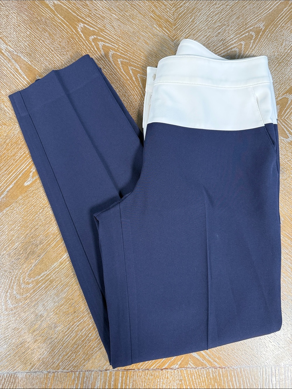 ST. JOHN Navy and White Ponte Ankle Trousers 4